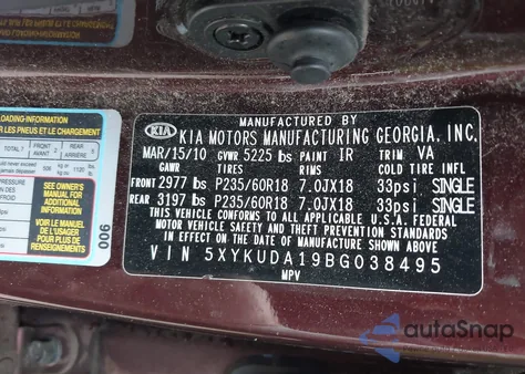 2011 Kia Sorento Ex z USA, uszkodzony, nr VIN 5XYKUDA19BG038495